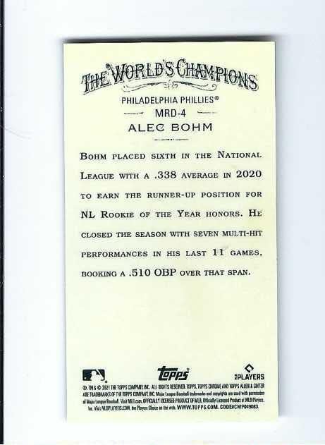 ALEC BOHM 2021 Topps Allen & Ginter Chrome Mini Rookie Design Variation #MRD-4 Rookie Card RC Philadelphia Phillies Baseball