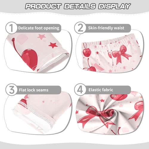 Wusikd Cherry Bows Girls' Leggings Toddler Doodles Stars Pink Kids Yoga Pants Dance Active Tights 4T3