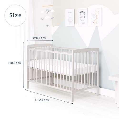 Baby Elegance Starlight Cot Grey Wooden Baby Cot with Adjustable Heights, Durable Teething Rails & Compact Design | Ideal Newborn Bed for Small Spaces | Mattress Sold Separately - Image 3