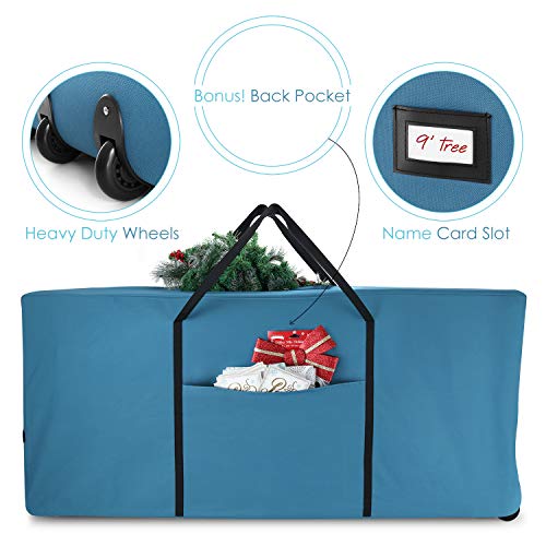 Image of Hearth & Harbor 9 ft Rolling Christmas Tree Storage Bag - Artificial Christmas Tree Bag with Reinforced Handles, Dual Zipper, Wide Opening and Wheels - Storage Container for Trees and Decorations