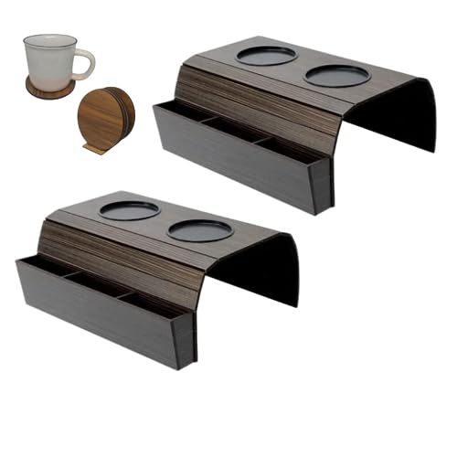 Kit 2 esteiras para braço de sofá com porta copos e porta controle remoto MDF ajustável cor tabaco (