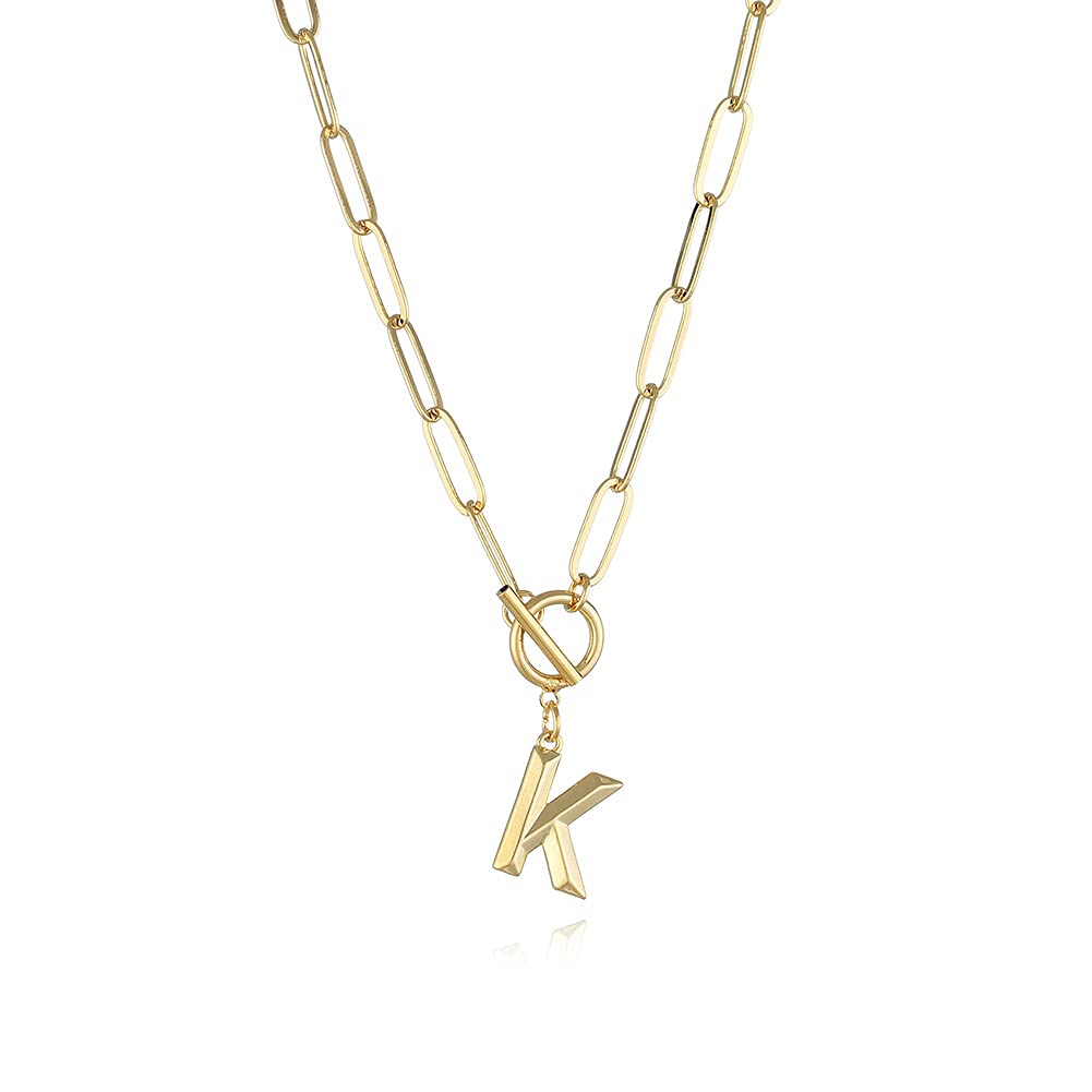 COGOALL Necklaces for Women, Plated Dainty Layering Paperclip Chain Necklace Simple Adjustable Initial Pendant Necklaces Gold Chain Necklaces for Women Jewelry Gifts (K)