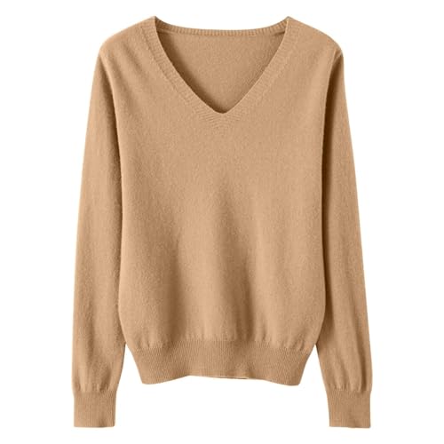 OIOLOYJM Fall Cashmere Sweaters for Women 2025 V Neck Long Sleeve Tops Lightweight Knitted Pullovers Merino Wool Sweater