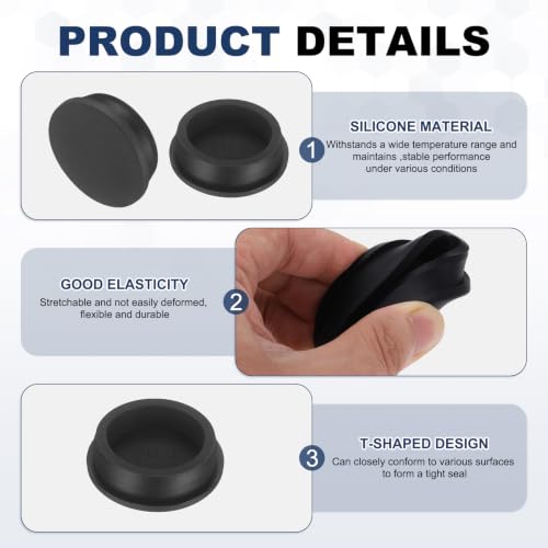 Image of MECCANIXITY 15pcs T-Shaped Silicone Plugs 50.3mm 1-31 /32 Inch Dia Snap in Plug Hole Seal Cover Round Rubber Stopper for 49-50.3mm Holes Kitchen Rubber Bulkheads Waterproof Sealing, Black