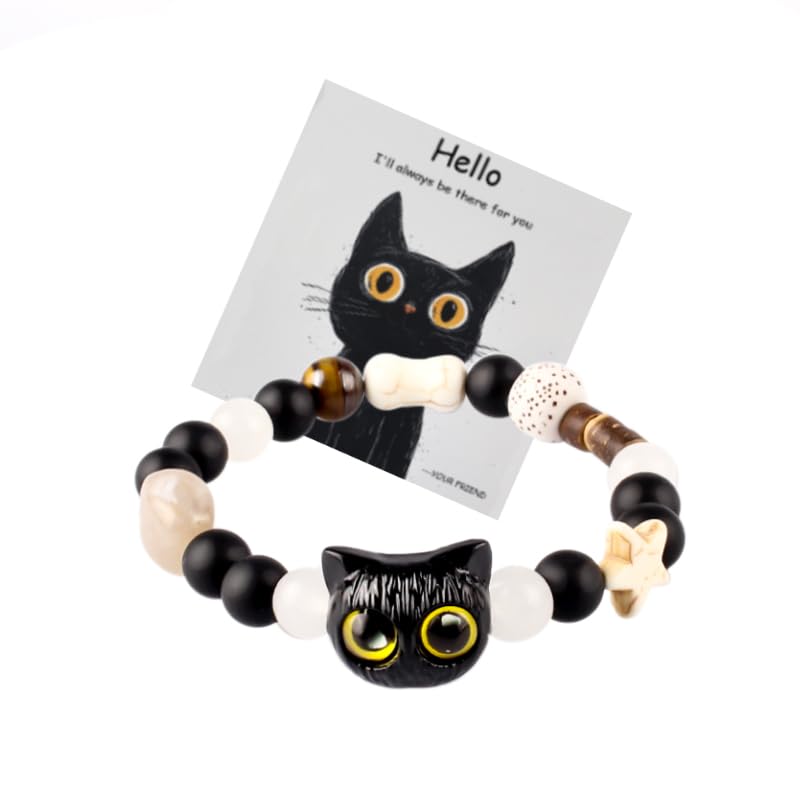 Black cat bracelet Black Cat Chain Bracelet Acrylic Cat Bracelets Beaded Stretch Bracelet Luck Star Bracelet Jewelry for Women