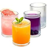 Fcreimd 4 Pack Vintage Drinking Glasses, 9oz Ribbed Glassware Cocktail Glass Cup Set,...
