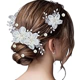 [TIGLOSS] 髪飾り ヘアアクセサリー 結婚式 ヘッドドレス ヘアピン パール 髪留め 花 お呼ばれ 発表会 コーム まとめ髪 パーティー ヘアアレンジ 小物（シルバー）