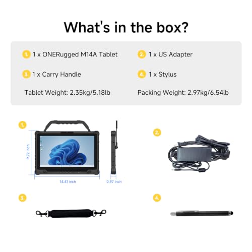 Image of M14A Windows Rugged Tablet, 5G 14-Inch FHD 1000 Nits Touchscreen, Intel i5-1235U, 16GB RAM 256GB SSD, IP65 Waterproof Industrial Tablet PC for Outdoor Work Field Service