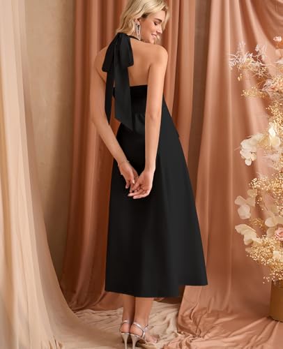 GLNEGE Floral Halter Corset Midi Dresses Summer Flowy Wedding Guest Dress A Line Bow Tea Party Sundress for Women3