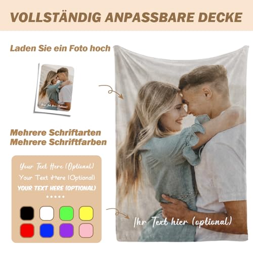 iDIY Personalisierte Decke mit Foto und Text – Fotodecke Selbst Gestalten – Personalisierte Geschenke für Familie, Paare, Muttertag und Vatertag - Foto Geschenk - 1 Foto