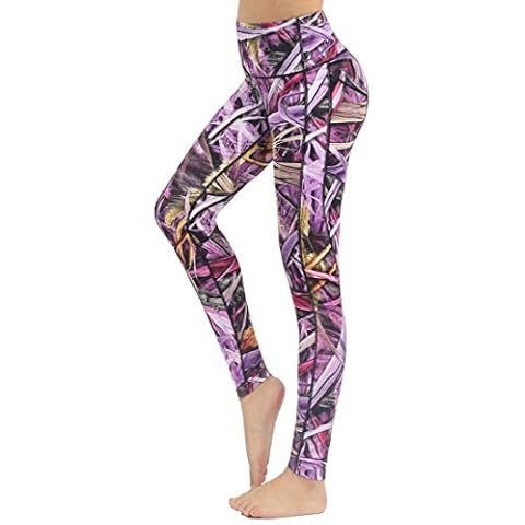 Neonysweets High Waist Printed Running Yoga Pants Tummy Control Workout Leggings With Pockets Non See-Through Printed L Cover