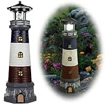 DOITOOL Solar Powered Lighthouse, 37.5cm Tall Solar Lighthouse with Rotating Beacon, Outdoor Solar LED Rotating Lighthouse Light Lighthouse Statue for Garden Lawn, Black