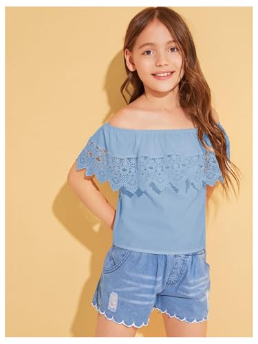 Image of WDIRARA Girl's Folklorico Shirt Off Shoulder Ruffle Trim Lace Blouse Tops