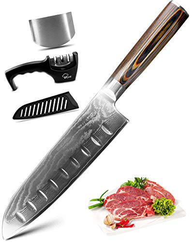 MYVIT Santoku Knife 7 inch Damascus Kitchen Chef Knife Japanese Cooking Knife Professional