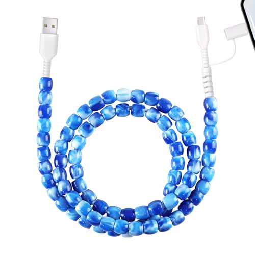 HianDier USB C Cable[MFI Certified] Multi 2 in 1 USB to Type C Fast Charging Cable 3.3FT USB A to iPhone Cord Stylish Crystal Beads Jade Charger Cord for iPhone 17 16 15 14 13-Blue