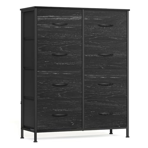 SONGMICS BELLAH Collection - Dresser for Bedroom, Chest of Drawers, Storage Organizer Unit, Closet, Entryway, Steel, 8 Drawers, Modern, Ebony Black ULGS124BE02S