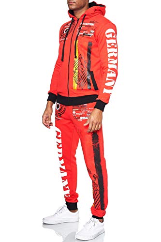 L.gonline Survêtement pour homme Allemagne,Survêtement 100 % coton,Veste d'entraînement avec fermeture éclair,Pantalon de jogging avec cordon de serrage et cordon de serrage,Rouge,XL Cover