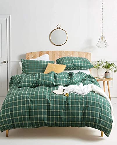 Houseri Green Plaid Comforter Set Full Green Grid Bedding Full Size Green Buffalo Checkered Comforter Sets Emerald Green Bedding Set Full Jade Green Grid Bedding Teen Boys Girls Green and Yellow Quilt