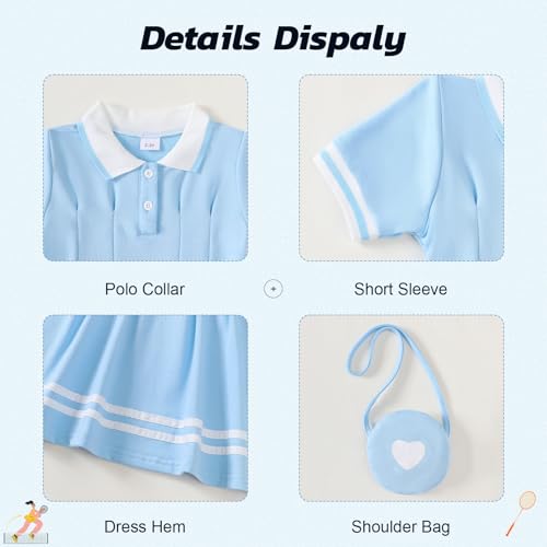 Renotemy Toddler Girl Dress Size 3t Girls Summer Clothes Outfits Little Kids 3T 4T Girl Gifts Blue Sport Golf Short Sleeve Button Polo Dresses Cotton Back to School Uniform Party Dress with Bag