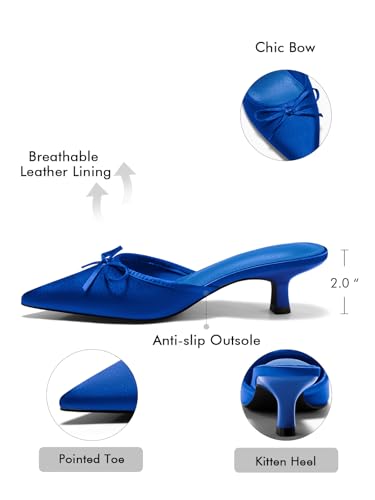 Image of Coutgo Womens Kitten Heels Mules with Bow Satin Slip on Pumps Closed Pointed Toe Dress Wedding Party Shoes