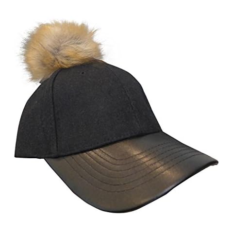 The Sox Market Women's Faux Fur Pom Pom Baseball Cap (Black) Cover