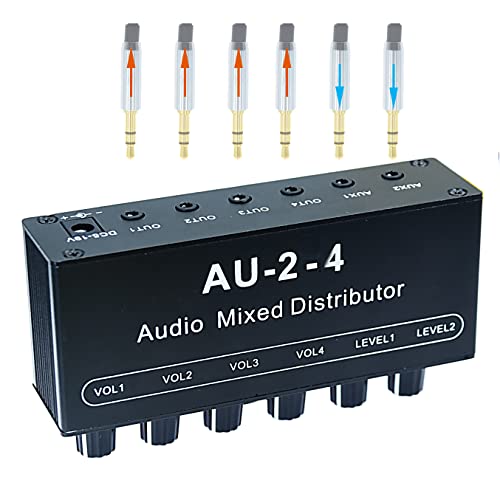 1/8' aux Input Mixing 2 in 4 Channel Way Out Headset Box Headphone Amplifier 3.5mm Mixer 1/8 inch...