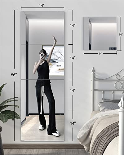 Full Length Mirror Wall Mounted,Gym Mirrors For Home Gym,Full Body Mirror,4Pcs 14"X14",Shatterproof Mirror For Kids,Safety Toddler Unbreakable Acrylic Plastic Plexiglass,Long Mirrors For Bedroom Door #TOP6