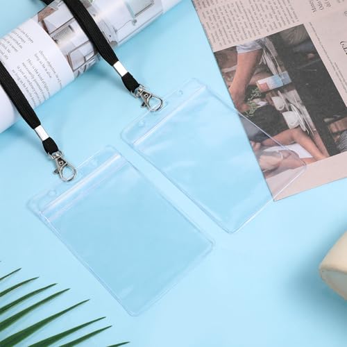 Ausweishülle Mit Band, 2 Satz Kartenhülle mit Lanyards Ausweishalter aus Hartplastik Transparente und Wasserdichte wiederverschließbar robust vertikaler Ausweishalter für ein oder zwei Karten