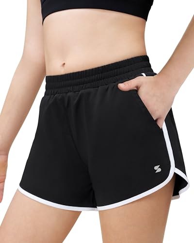 Stelle Girls Athletic Shorts with Pockets Girls Running Shorts Volleyball Soccer Shorts for Kids Elastic Waist