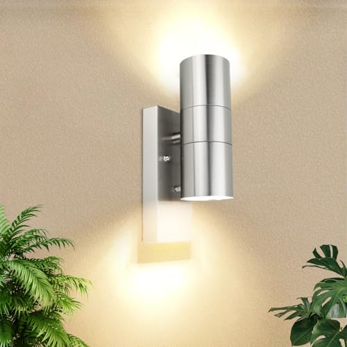 Allesgute LED Aussenleuchte mit Dämmerungsschalter Edelstahl, Modern...