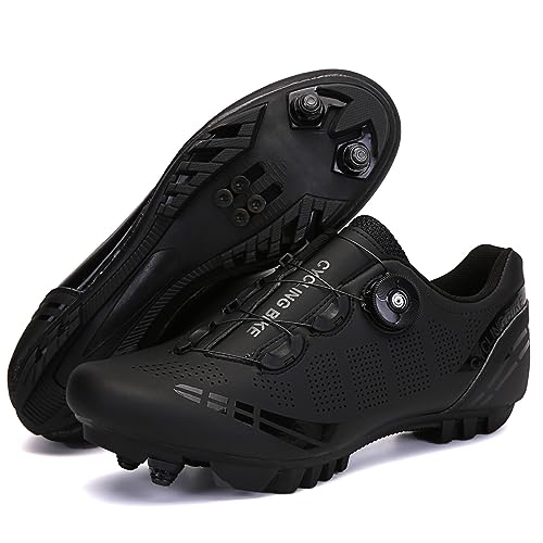 Penxzt Scarpe Da Ciclismo Da Uomo In Mountain Bike Compatibile Con Shimano Spd 2-Bolts Pedals Mtb Scarpe Che Corre Per Interni Ed Esterni,Nero,43 Eu - 2