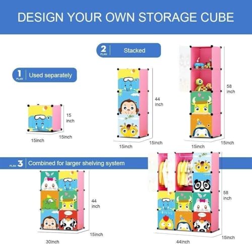 Image of 12 Door Plastic Wardrobe for Kids - Cupboard for Clothes Storage Rack, Almirah for Clothes, Baby Collapsible Wardrobe, Multi-Purpose Kids Storage Organizer for Books,Toy