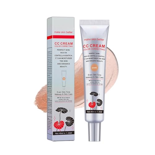 CC Crema Correctora de Color con Centella Asiática - Base de Maquillaje de Cobertura Total con SPF 25, Uniformiza el Ton, Silky Cream CC, oscuro 45ml