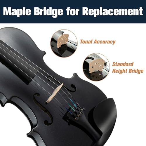 Image of Mendini 4 /4 MV-Black Solid Wood Violin with Hard Case, Shoulder Rest, Bow, Rosin and Extra Strings (Full Size)