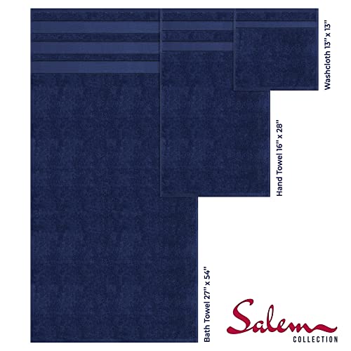 American Soft Linen Salem Bath Towel Set, 6 Piece Towels For Bathroom, 100% Turkish Combed Zero Twist Cotton, 2 Bath Towels 2 Hand Towels 2 Washcloths, Navy Blue #TOP3
