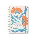 Orange Circle Studio 2024 Self Care Planner, Gratitude Journal, Spiral Notebook with Wellness Tracker, 17-Month Wire-O Bound Calendar Book, Monthly and Weekly Spread Views, Floral Flow