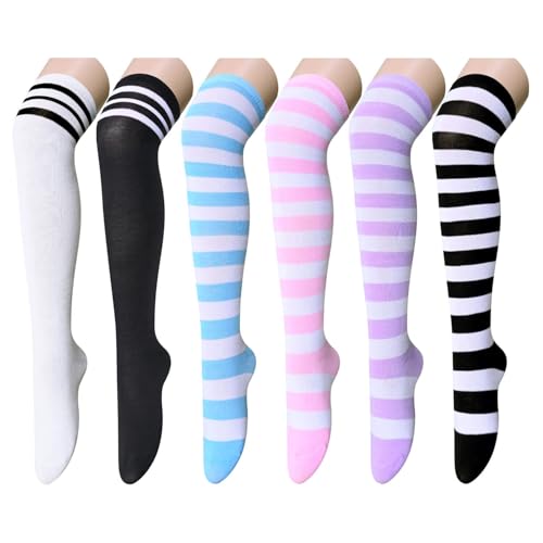 Image of Zmart Women's Striped Thigh High Socks - Long Over the Knee Socks for Teens and Women