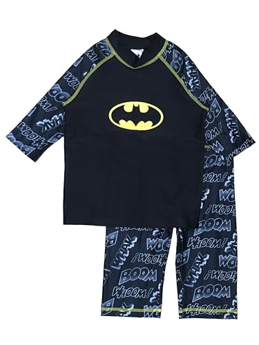 DC Comics Boys Kids Batman Swim Set, 2 Piece Set comprising Short Sleeve Top and Trunks, Black, Age 4-10 Years