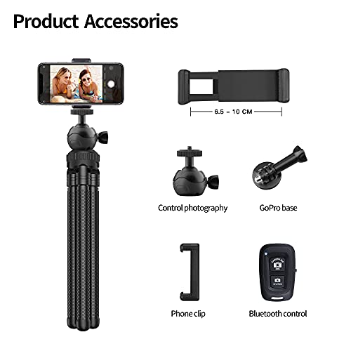 MOOWOOW Handy-Stativ, Flexibles Kamerastativ mit Handyhalter/Bluetooth-Steuerung/GoPro-Halterung, verstellbares Octopus… – Bild 7