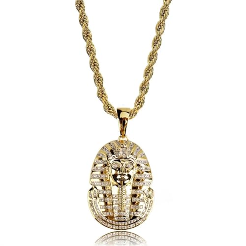 Collier Pharaon égyptien pour homme avec chaîne dorée brillante style hip-hop punk rock