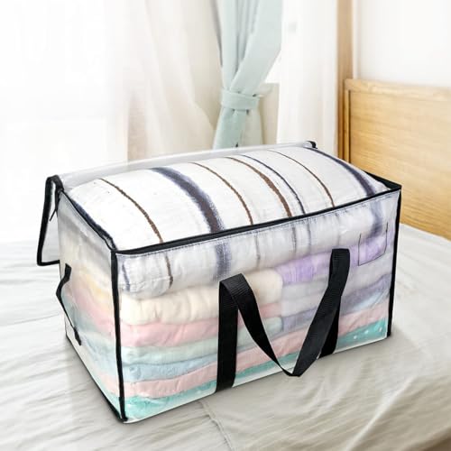 Mesiria 2 Pack Clear Clothes Storage Bags Water Resistant Thickened Storage Bag, 91L Large Foldable Packing Boxes Wardrobe Organizer Moving Bags for Bedding Clothes Blanket Duvet Toys