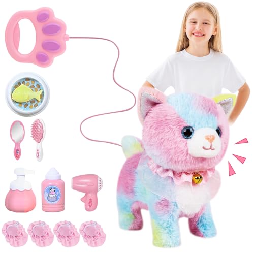 IXYHKB Hund Spielzeug, Spielzeug Hund der Läuft Und Bellt mit LeineHund, Interaktives Elektrisch spielzeugs, hunds mit Leine der Läuft und Bellt (Farbige Katze)