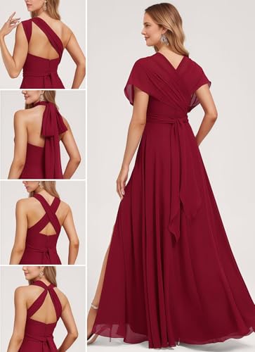 Women's Convertible Infinity Bridesmaid Dress with Slit Long A-line Chiffon Multi-Way Formal Dress2