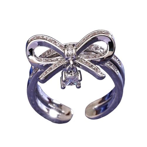 SV Stylish Silver Bow shape CZ Ring for Women Girls-image-24