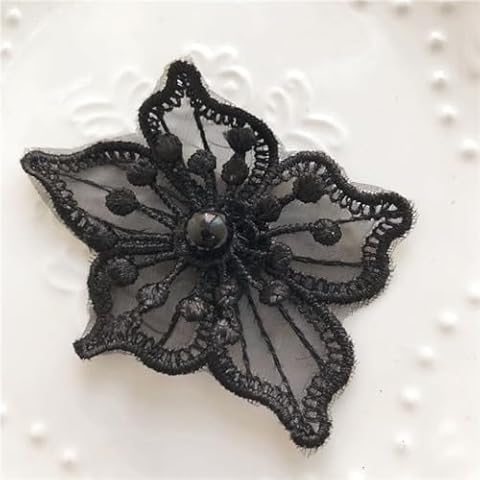 iHOO 10pcs Flower Black Lace Organza Applique Trim for Wedding Dress Garment Accessories Decoration DIY Sew On Lace Fabric, FLIAO-2659657 Cover