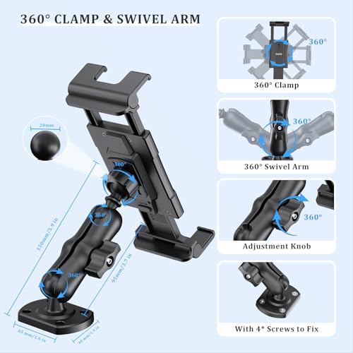 OHLPRO Tablet Holder for Car & Truck Dashboard Heavy Duty iPad Mount with Drill Base 360° Rotating Arm, Compatible with 5\"-13\" Tablets & Phones, Kindle, Ideal for Commercial Vehicles, Wall, Desk - Thumbnail 4
