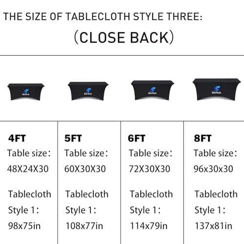 Customized Tablecloth with Logo 4/5/6/8/10FT for Business Tradeshow Events Company School Shop Welfare Organization Other Important Events Shipping Next Day (Stretch tablecloth, 4FT back closed)