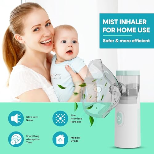 Image of Umite Chef Portable Mesh Nebulizer Machine for Adults & Kids | Rechargeable Handheld Steam Inhaler | Silent Mini Nebulizer for Asthma, Cough, Breathing Therapy | USB Powered - Light Green