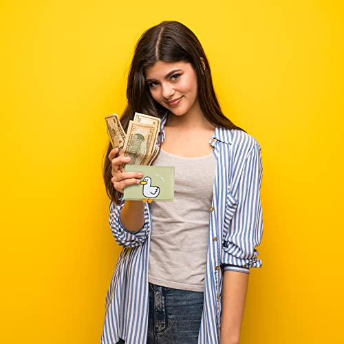 Fire Stone Cute Girls Wallet, Tir-folded Short Wallet with Cash Pocket Card Holder ID Window Purse for Women (Green Duck) 7