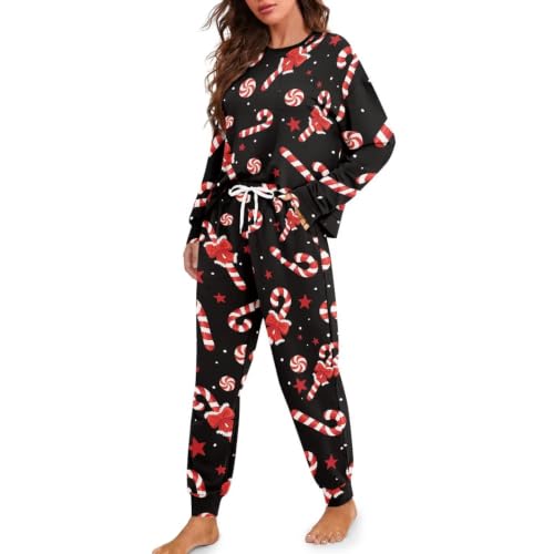 Image of Womens Lounge Set Long Sleeve Soft Pajama Sets | Casual 2 Piece Pj Outfit, Crewneck Sleepwear with Pockets, Adjustable Drawstring, Soft Comfy Fall Pajamas, Plus Size